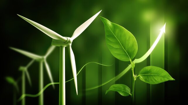 Harnessing renewable energy wind turbines and green plants eco-friendly landscape nature inspirational view