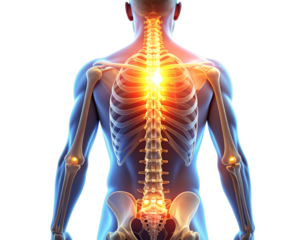 Strong Human Spine Illustration with Glowing Vertebrae, Concept of Posture and Health Recovery, Isolated on White 