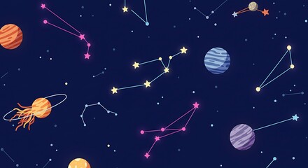 Celestial Symphony - A Vibrant Tapestry of Constellations, Planets, and Stars in the Night Sky.