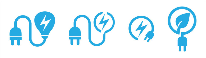 Set of eco-friendly button icons, blue energy lightning sign, vector on background