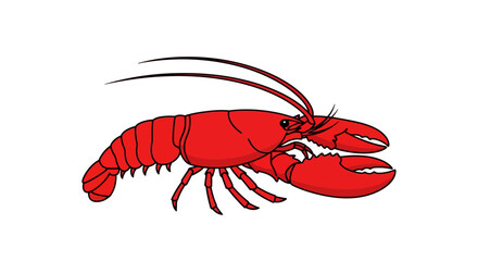 Bold red lobster illustration on a clean white backdrop, featuring detailed claws and antennae for