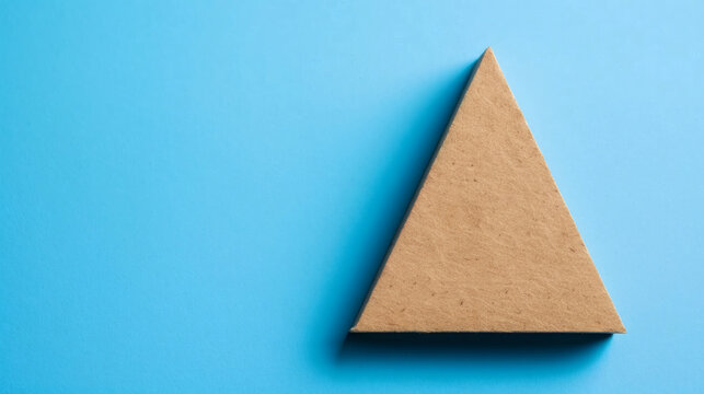 Kraft cardboard triangle box presenting minimal geometry on blue background