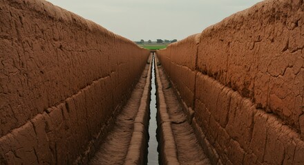 The traditional mud walls of an old irrigation system.