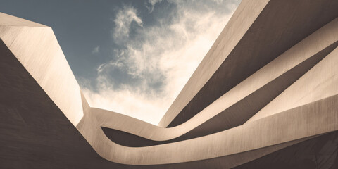 Fototapeta premium Architectural abstraction with dynamic shapes under daylight in a modern setting
