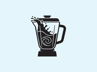 Stylized Black Blender Icon with Liquid Movement Isolated on White
