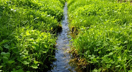 The vibrant green of new growth at a water source.