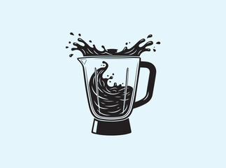 Solid Black Blender Silhouette with Swirling Liquid and Splash Motion
