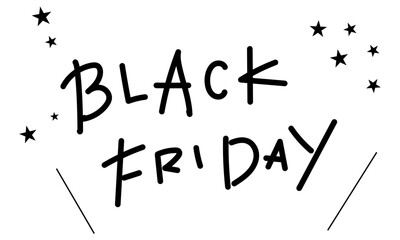 Cute Pop Hand Drawn Black Friday Vector Lettering. Monochrome Star and Line Elements Set.