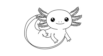 Cute Axolotl Coloring Page for Kids, Simple Line Art Drawing of a Happy Amphibian.