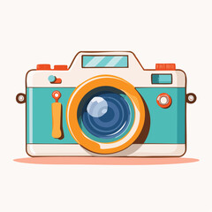 Vintage camera illustration with a teal and orange color scheme capturing memories.
