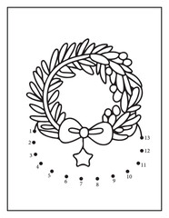 Obraz premium Connect the dots. Christmas. Coloring page outline of the cartoon numbers game. Colorful vector illustration of educational dot to dot game for preschool children, Christmas Coloring Pages