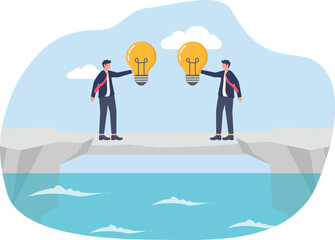  illustration of teamwork in build a business alliance or joint venture with ideas
