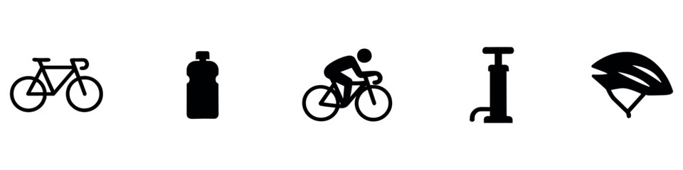Naklejka premium Cycling silhouette icons set. Bike, sport and transportation symbols 