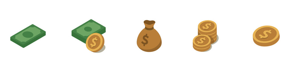 Isometric money icon. Cash, coin isometric icon. Financial and payment icon