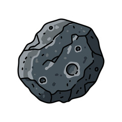 Isolated cartoon illustration of a celestial asteroid body adrift in outer space fantasy drawing