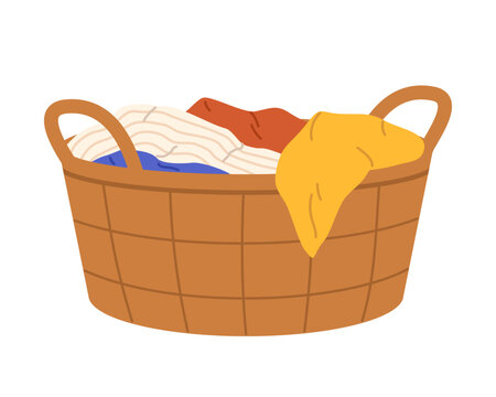 Laundry basket with colorful clothes. Flat vector isolated illustration