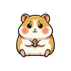 Naklejka premium Cute cartoon hamster holding a nut in paws