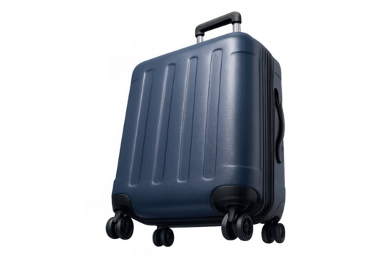 Blue wheeled hard case luggage for international travel, holiday packing, and vacation journey planning