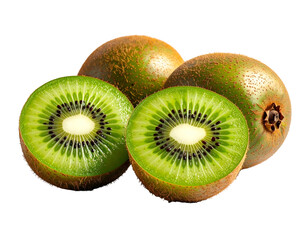 Fototapeta premium Ripe, fuzzy fruit sliced, revealing vibrant green flesh