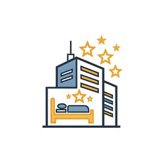 Hotel building with stars representing accommodation and hospitality service.