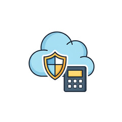 Cloud with shield representing cybersecurity and online protection.