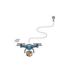 Drone delivering parcel representing modern logistics.