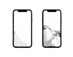 Two phones showcasing minimalist mountain digital art