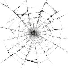 Obraz premium Realistic radial spiderweb pattern of a shattered glass surface isolated on transparent background