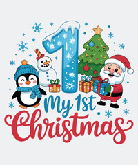 Cute penguin and santa celebrate a baby s first christmas