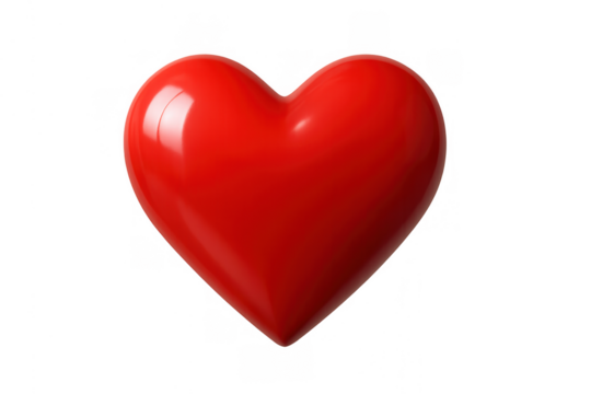 Red glossy 3d heart symbol representing love, romance, passion, and valentine's day on transparent background