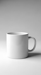 Fototapeta premium Plain white ceramic coffee mug with handle on a light gray background, product photography
