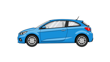 Fototapeta premium A pixelated blue hatchback car with black tires and silver rims