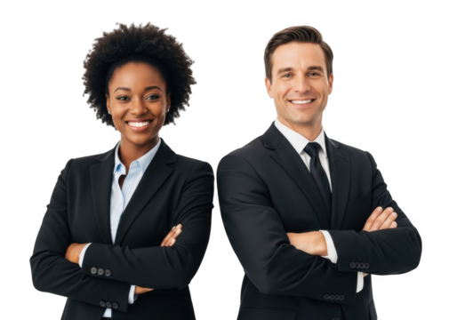 Diverse business professionals confident smiling arm folded posed studio shot transparent background