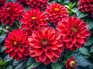 Vibrant Red Dahlia Flowers in Full Bloom – Close-Up Garden Photography HD