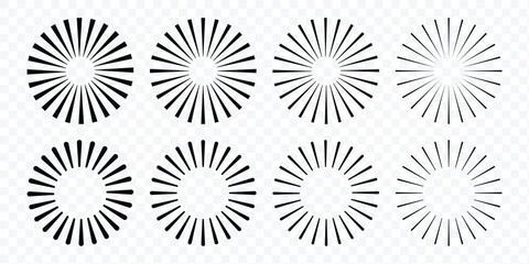 sunbursts icon set. Sun rays icon, shine and burst line vector illustration.