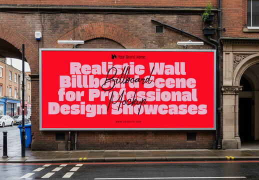 Street Advertising Wall Billboard Mockup