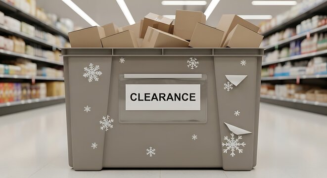Clearance Bin Filled With Cardboard Boxes in a Retail Store Aisle sale