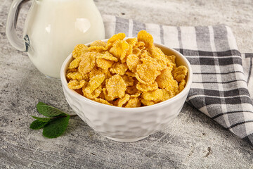 Corn flakes with milk for breakfast