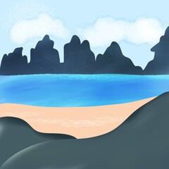 Mountain and sea illustration 