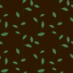 Minimal seamless leaf pattern with green branches on transparent background, ideal for packaging, eco branding, textile prints, and digital design projects.