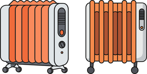 Electric heater with orange fins in modern design  