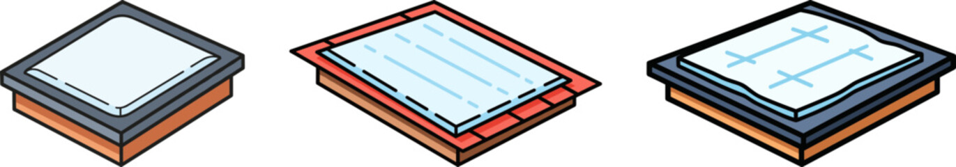 Three colorful sketchbooks with blank and lined pages  