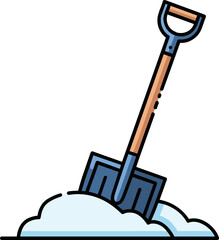 Shovel digging into snow pile in outline style illustration  