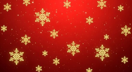 Festive Red Christmas Background with Golden Snowflakes.