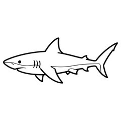 Obraz premium A shark swimming, shown in a simple black and white outline style. A minimalist illustration of a sea predator, perfect for ocean themed icons and designs.
