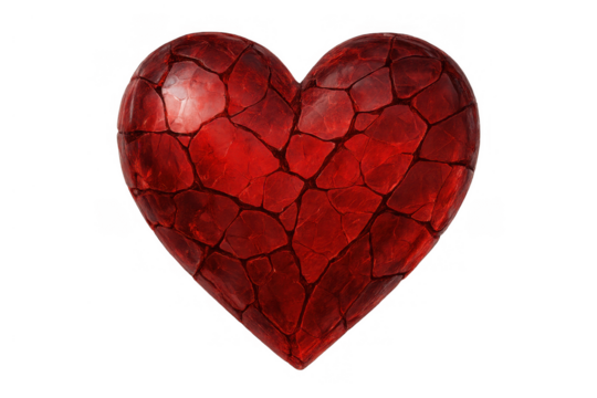 Broken heart concept with red cracked texture symbolizing pain, divorce, love problems, and emotional struggles
