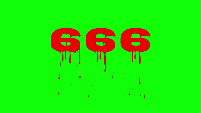 Number 666 text animation with realistic dripping blood on a green screen background, ideal for horror intros, dark cinematic titles, and Halloween-themed visuals.