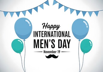Happy international mens day with balloons and mustache