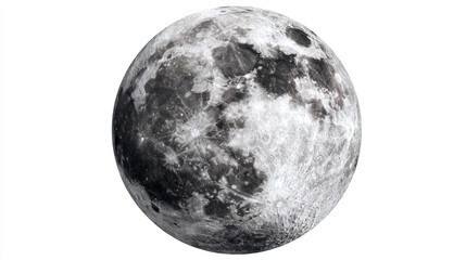 Obraz premium A detailed grayscale image of the full moon with visible craters on white background