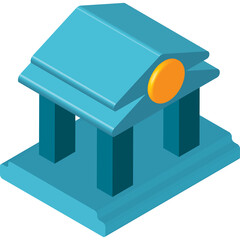 Turquoise Greek Revival Building With Orange Emblem On A Transparent Background